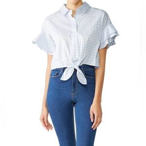 Cupcakes & Cashmere Sunnie Blouse Gingham Light Blue - Size Small